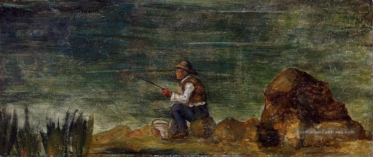 Pêcheur sur les rochers Paul Cézanne Peintures à l'huile